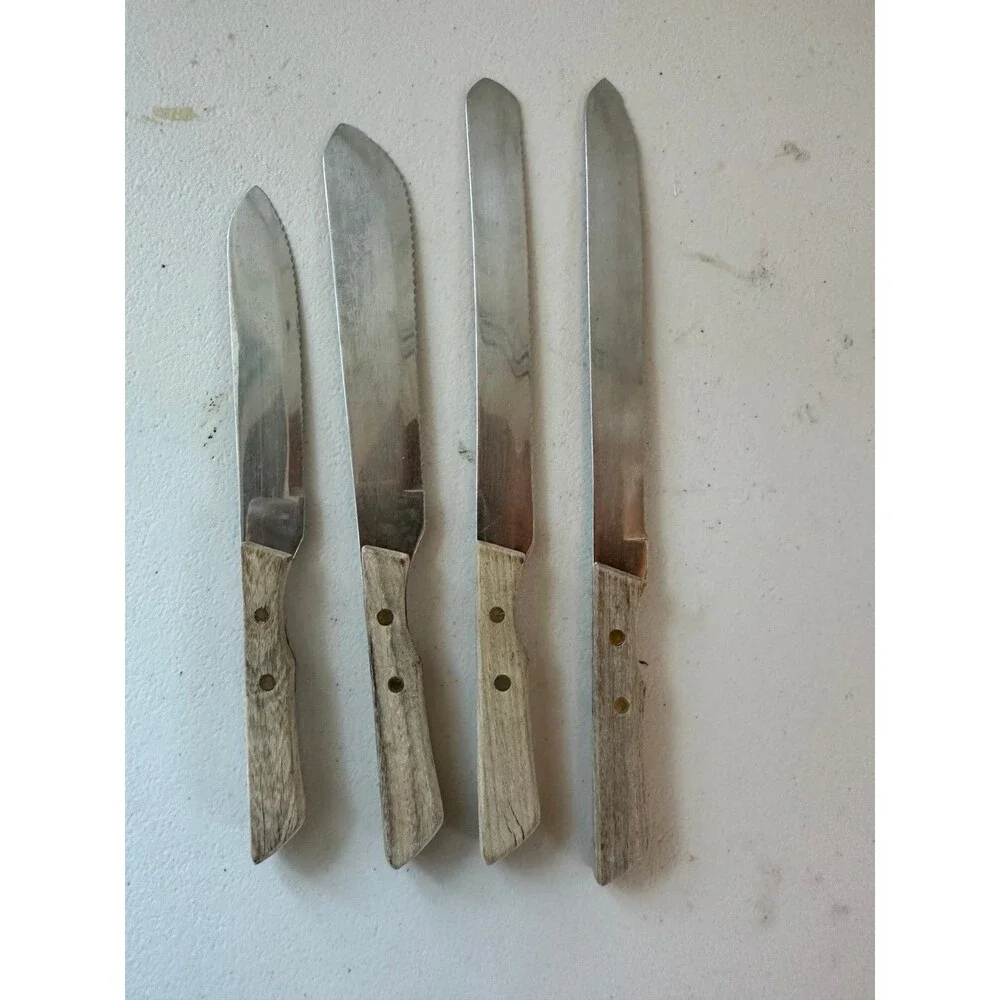 Vintage Set Of 4 Serrated Stainless Steel Japan Oversized Steak Bread Knives